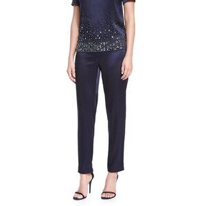 St. John Liquid Satin Emma Pants Women's 8 Navy‎ Solid Side Zip Closure